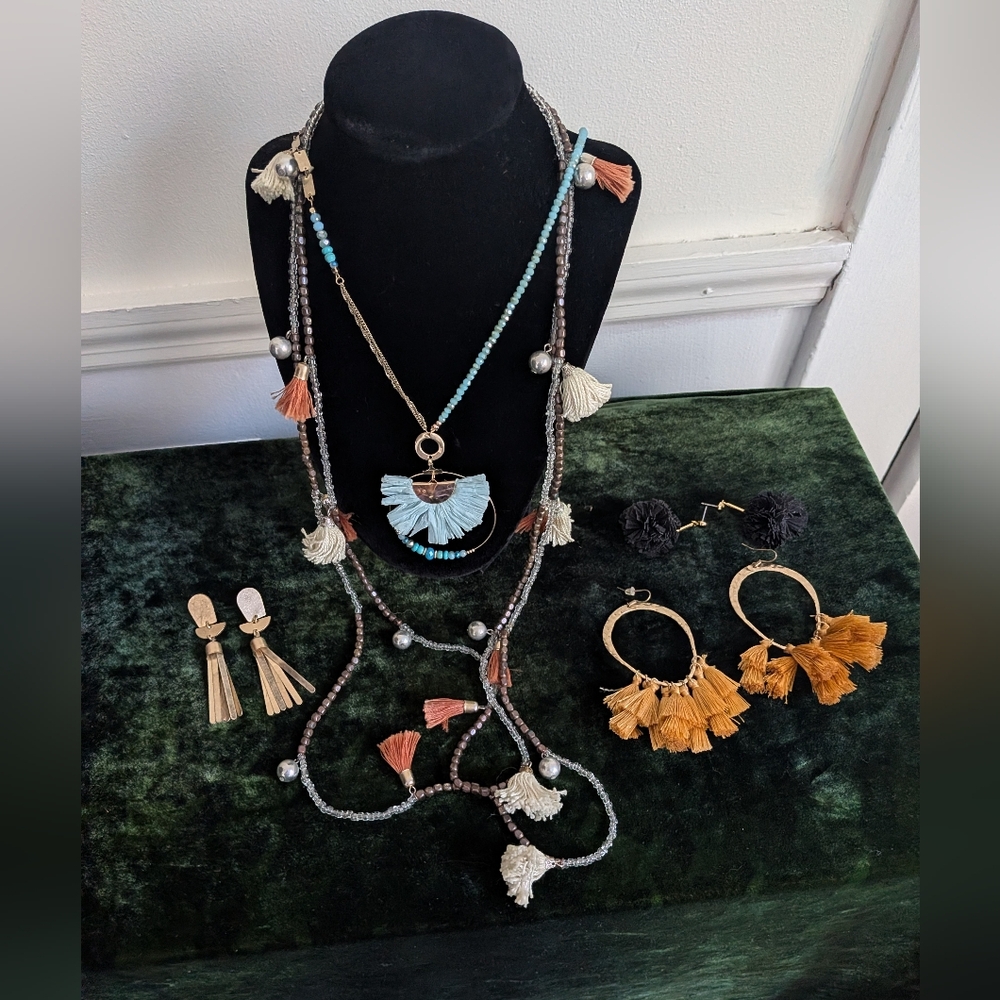 Boho Tassel Fringe Necklace and Earring Set Festival